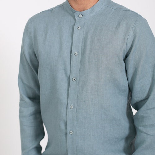 Linen Shirt Linen Button Down Men's Shirt Blue Linen | Etsy