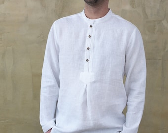 Medieval linen men's white shirt.