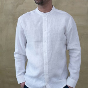 White Linen Classic Handmade Men's Shirt - Etsy