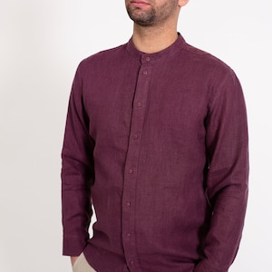 Purple gray linen men&#39;s shirt.