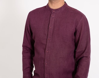 Purple gray linen men's shirt.