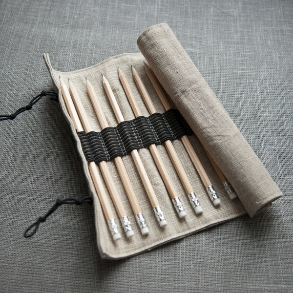 Roll-up linen pencil case