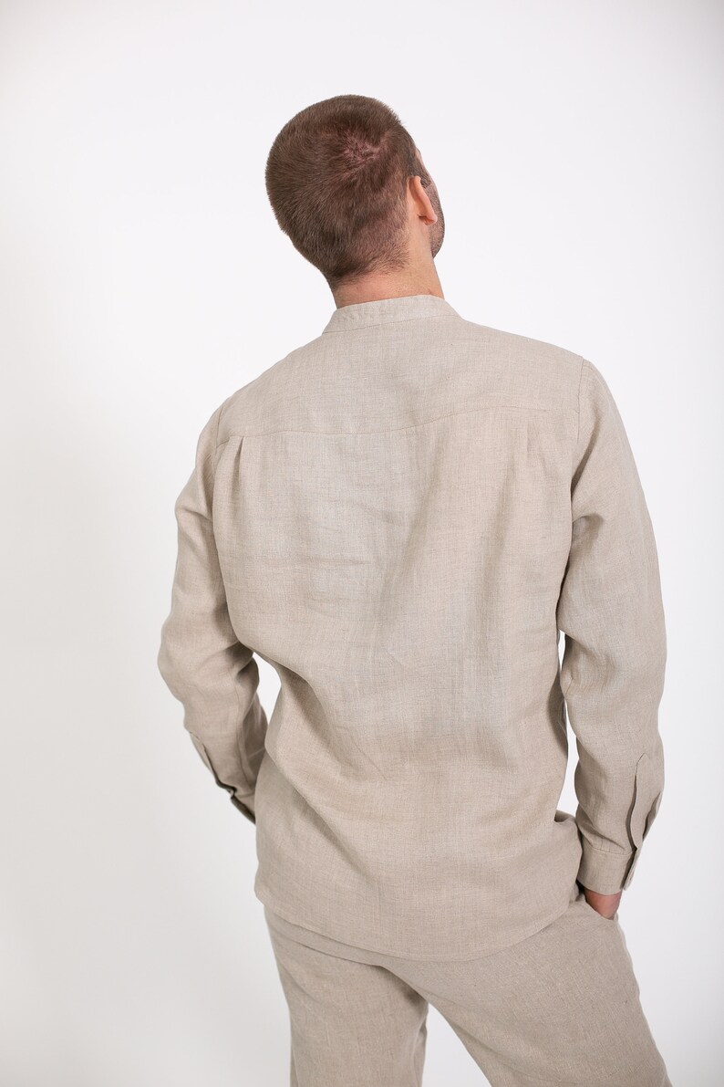 Natural linen classic handmade men's shirt image 2