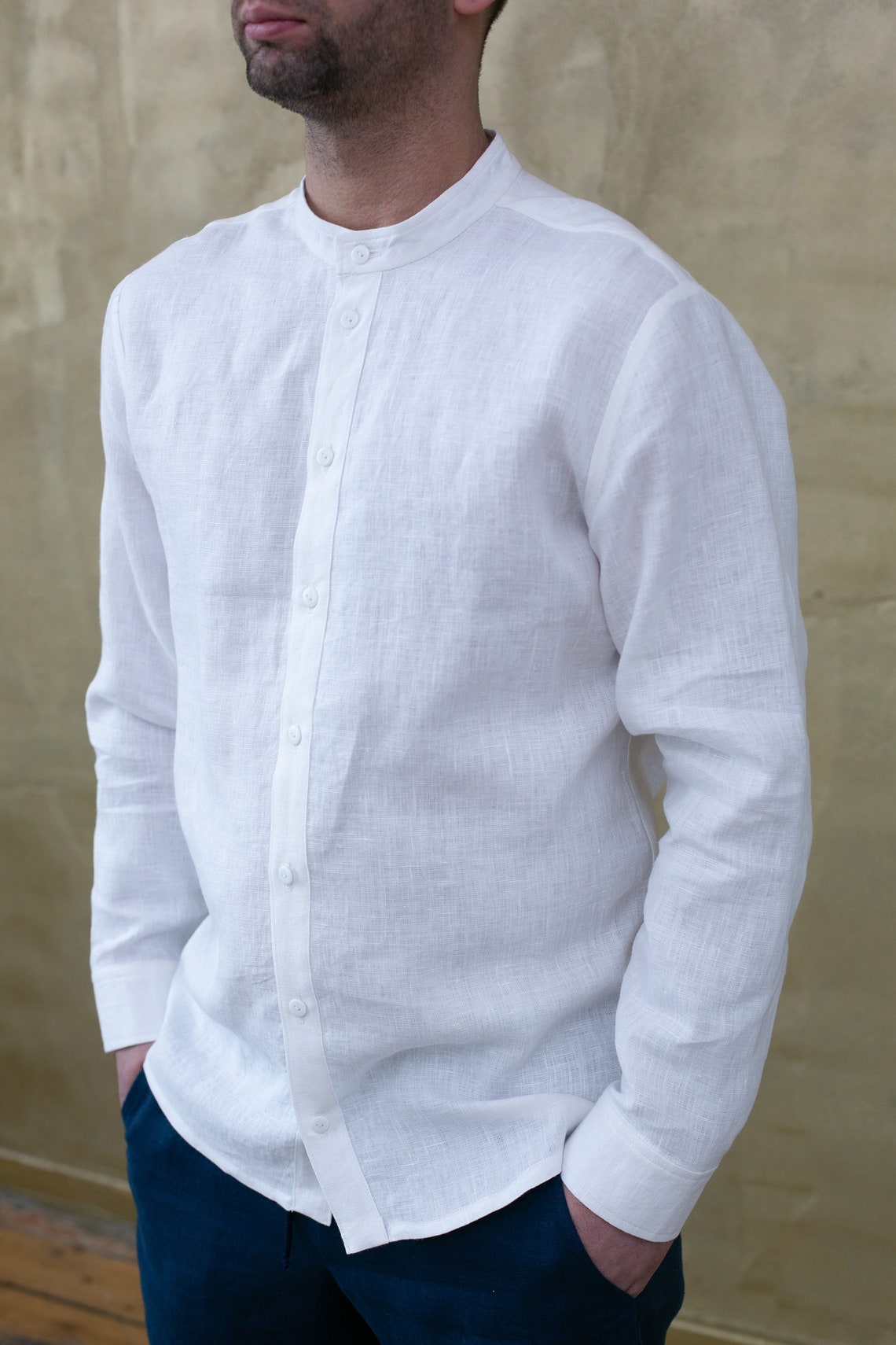 White Linen Classic Handmade Men's Shirt - Etsy