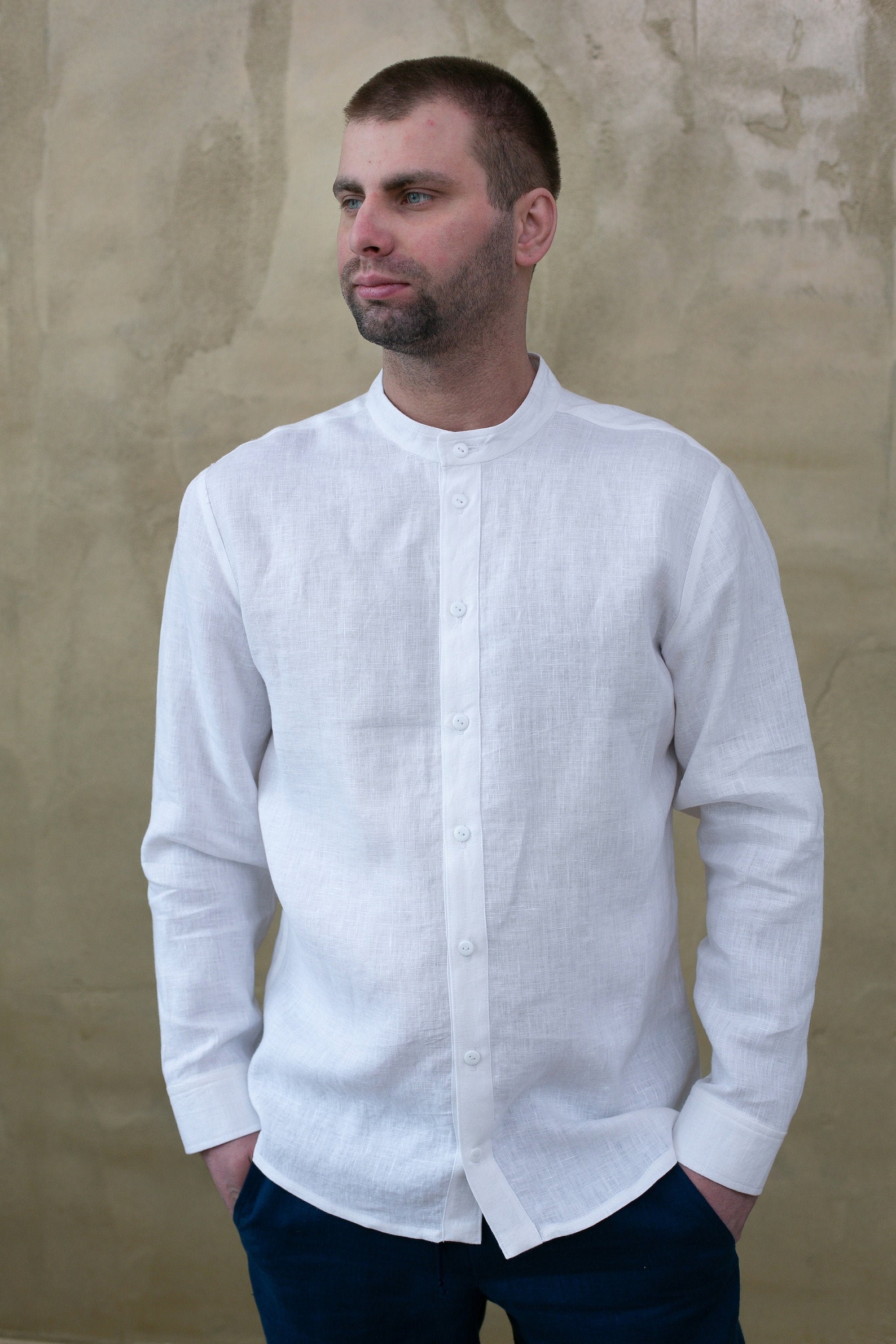 White Linen Classic Handmade Men's Shirt - Etsy