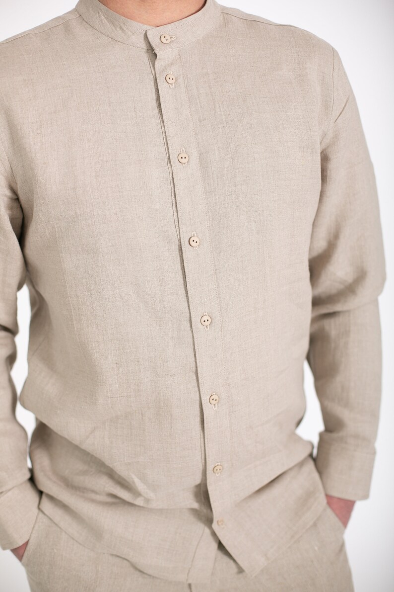 Natural linen classic handmade men's shirt image 4