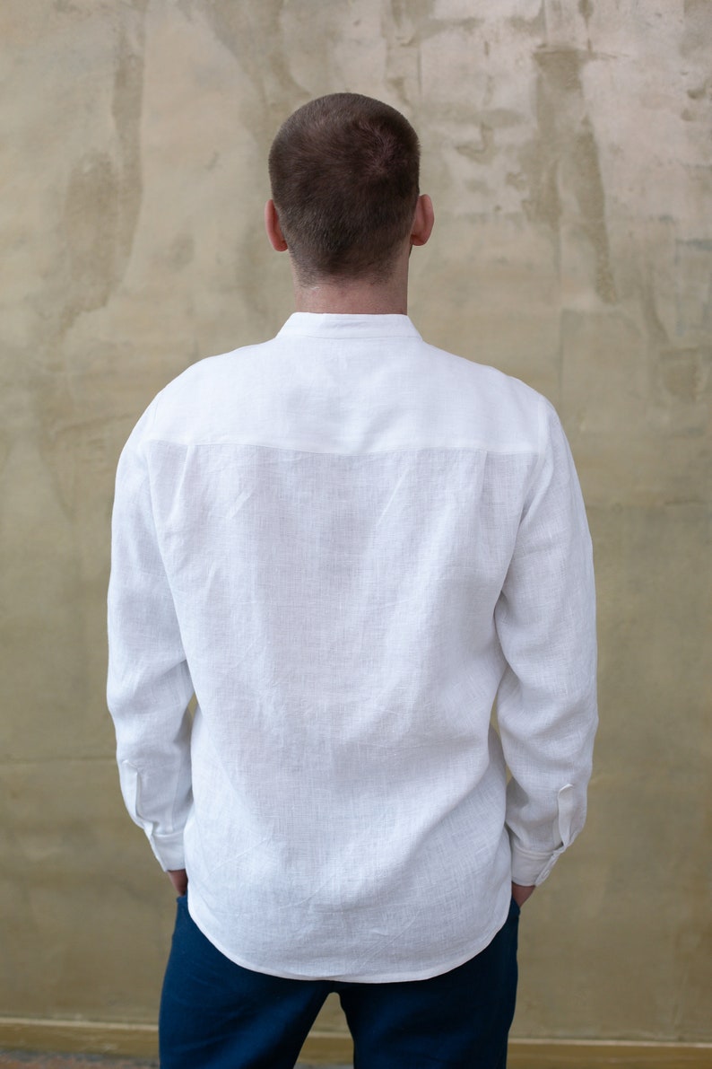 White Linen Classic Handmade Men's Shirt - Etsy