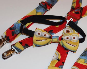 Red Minions Bow Tie Suspenders Set