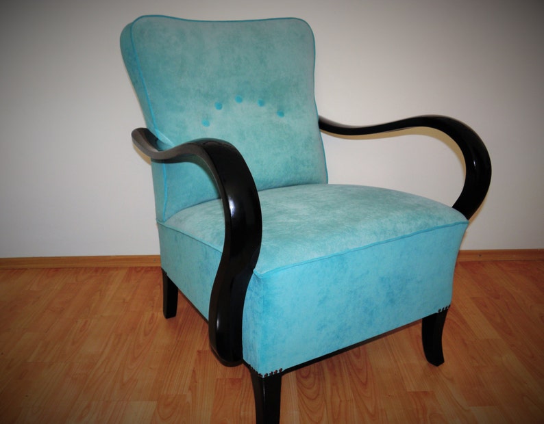 Restored turquoise art deco armchair image 4