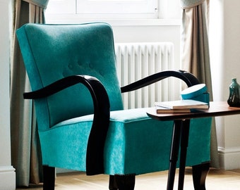 Gerestaureerde turquoise art-deco fauteuil