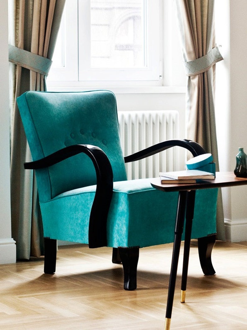 Restored turquoise art deco armchair image 1