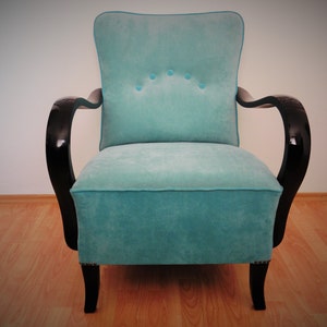 Restored turquoise art deco armchair image 2