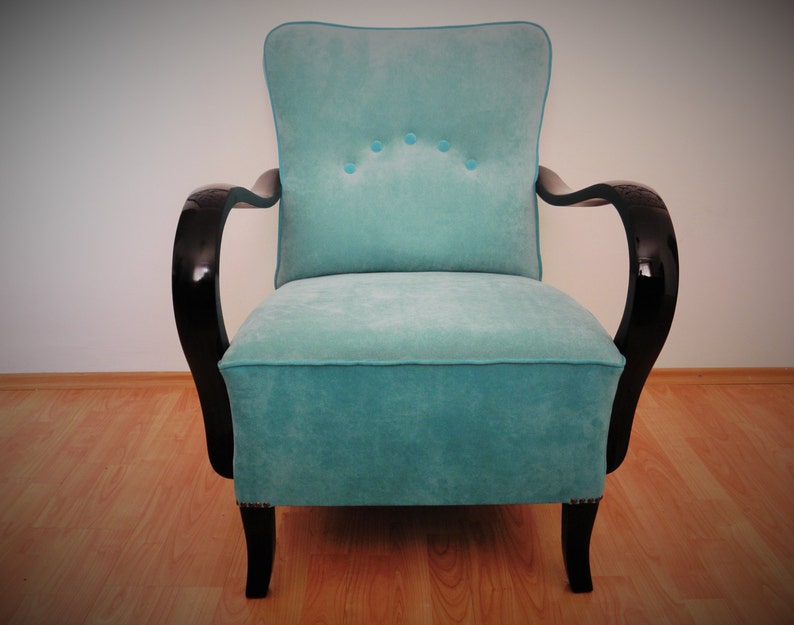 Restored turquoise art deco armchair image 2