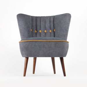 Silla de cóctel gris/amarilla de los años 70, restaurada