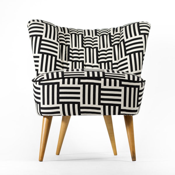 Completely restored Black and White cocktail chair from 1970's
