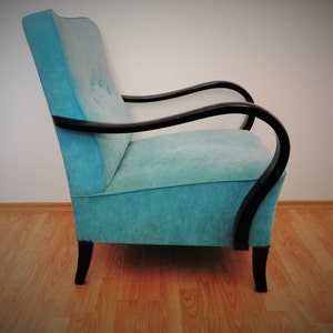 Restored turquoise art deco armchair image 3