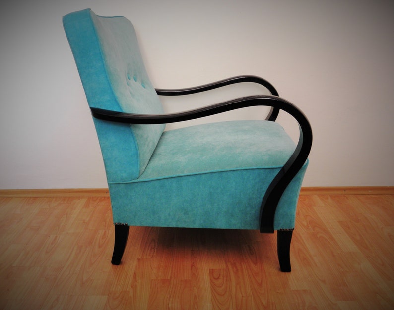 Restored turquoise art deco armchair image 3