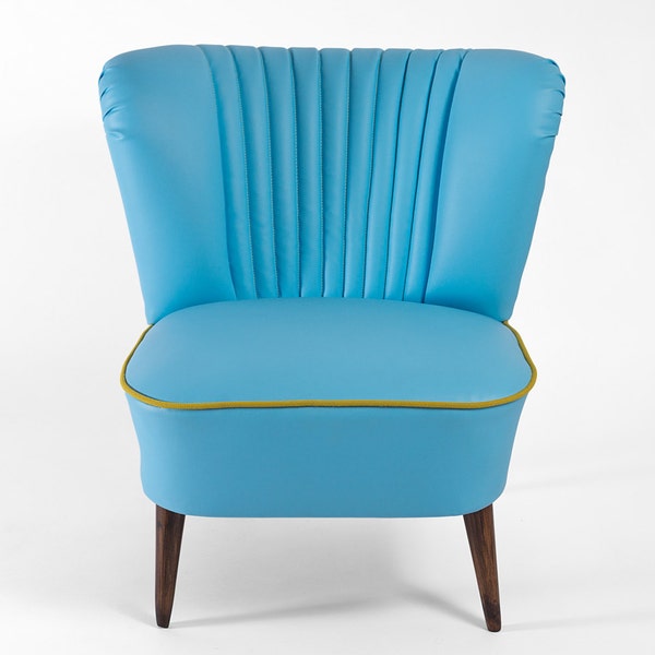 Blue faux leather cocktail chair from 1971 - fully restored