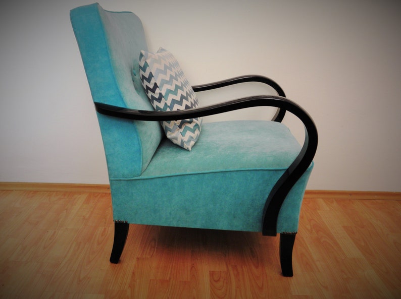 Restored turquoise art deco armchair image 5