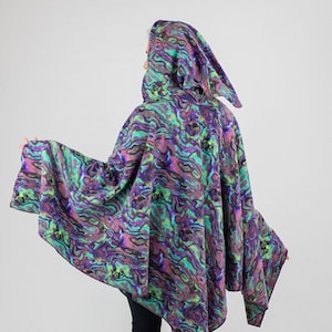 PSYCHADELIC HOODIE CAPE, Australian Made, Wrap, Poncho, Cloak, Handmade, Rave, Festival, Cosplay, Fantasy, Doof, Wizard, Handmade