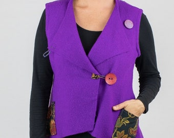 Upcycled wool waistcoat, purple.
