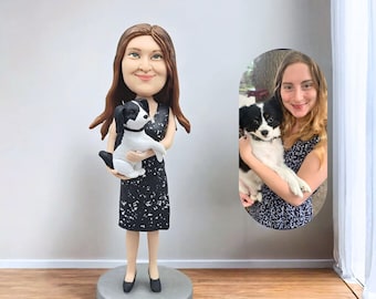 Custom Bobblehead with Dog, Create Your Own Pet Bobblehead, Unique Romantic Gift for Girlfriend, Personalized Anniversary Cake Topper