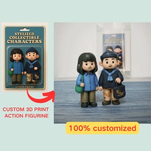 Custom 3D printed cartoon action figurine from photo, Turn your cartoon Portrait into a real action figurine, Custom Toy Box Portrait
