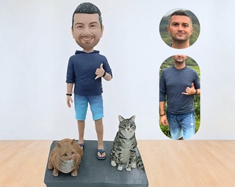 Custom Bobblehead With Pet from Photo, Personalized Gifts for Pet Lovers, Handmade Husband Figurine, Gift for Boyfriend/husband/father