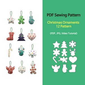 PDF Pattern / Christmas Ornaments 12 PDF Pattern / Sewing pattern for Christmas crafts / Video Tutorial