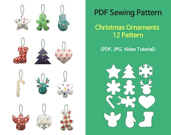 PDF Pattern / Christmas Ornaments 12 PDF Pattern / Sewing pattern for Christmas crafts / Video Tutorial