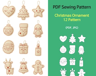 Christmas Ornament Sewing Pattern Set • 12 Cute Handmade Holiday Decorations • PDF + JPG Templates for DIY Rustic Fabric Ornaments