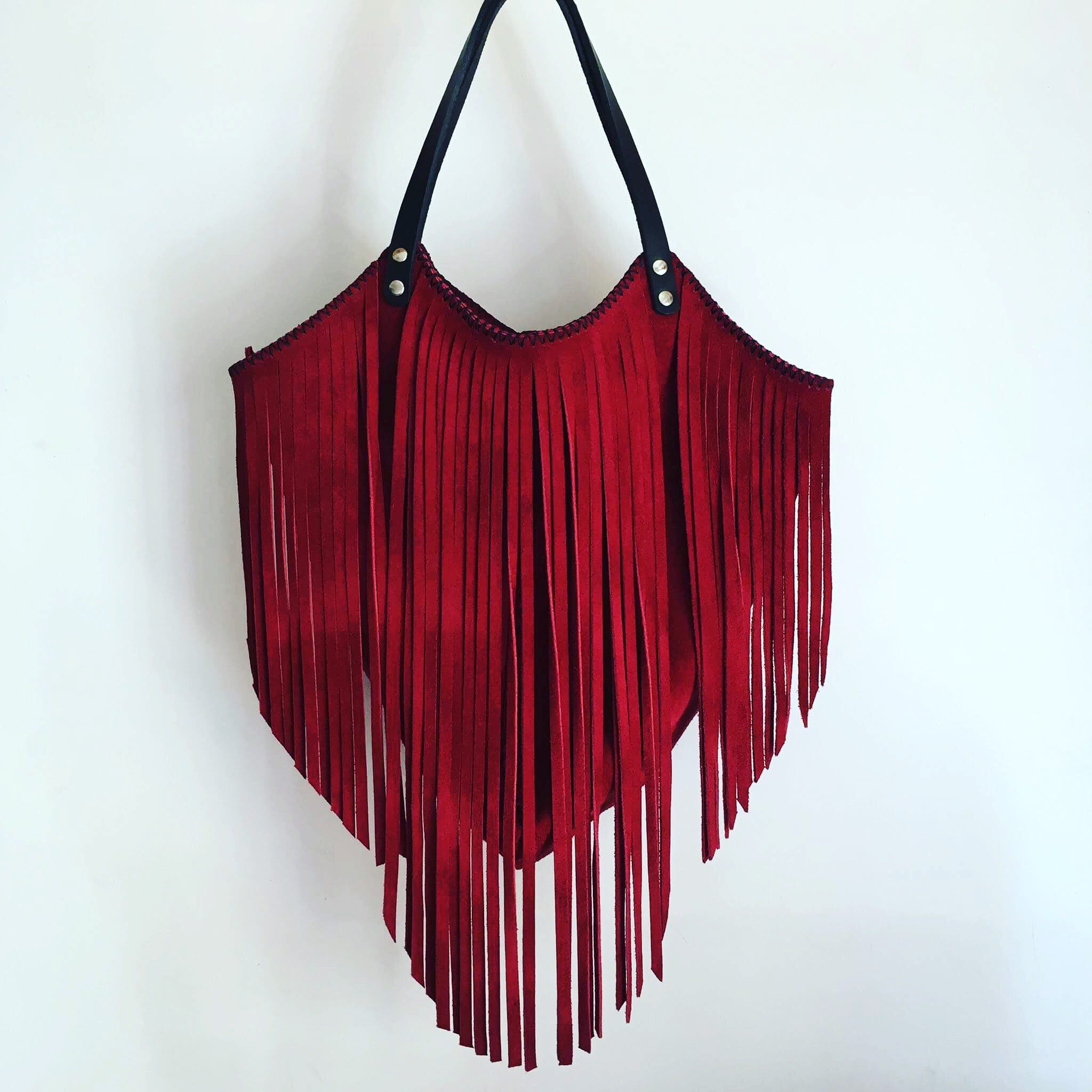 red fringe purse