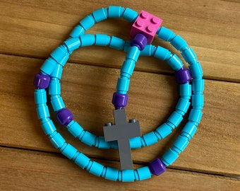 Rosary made of Lego Bricks - Aqua, Purple, Pink & Gray Catholic Rosary