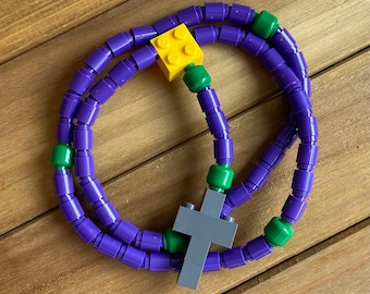 Rosary made of Lego Bricks - Purple, Green, Yellow & Gray Catholic Rosary