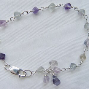 Solid 925 Sterling Silver Fluorite Cube Dainty Bracelet Wire Wrapped Charms