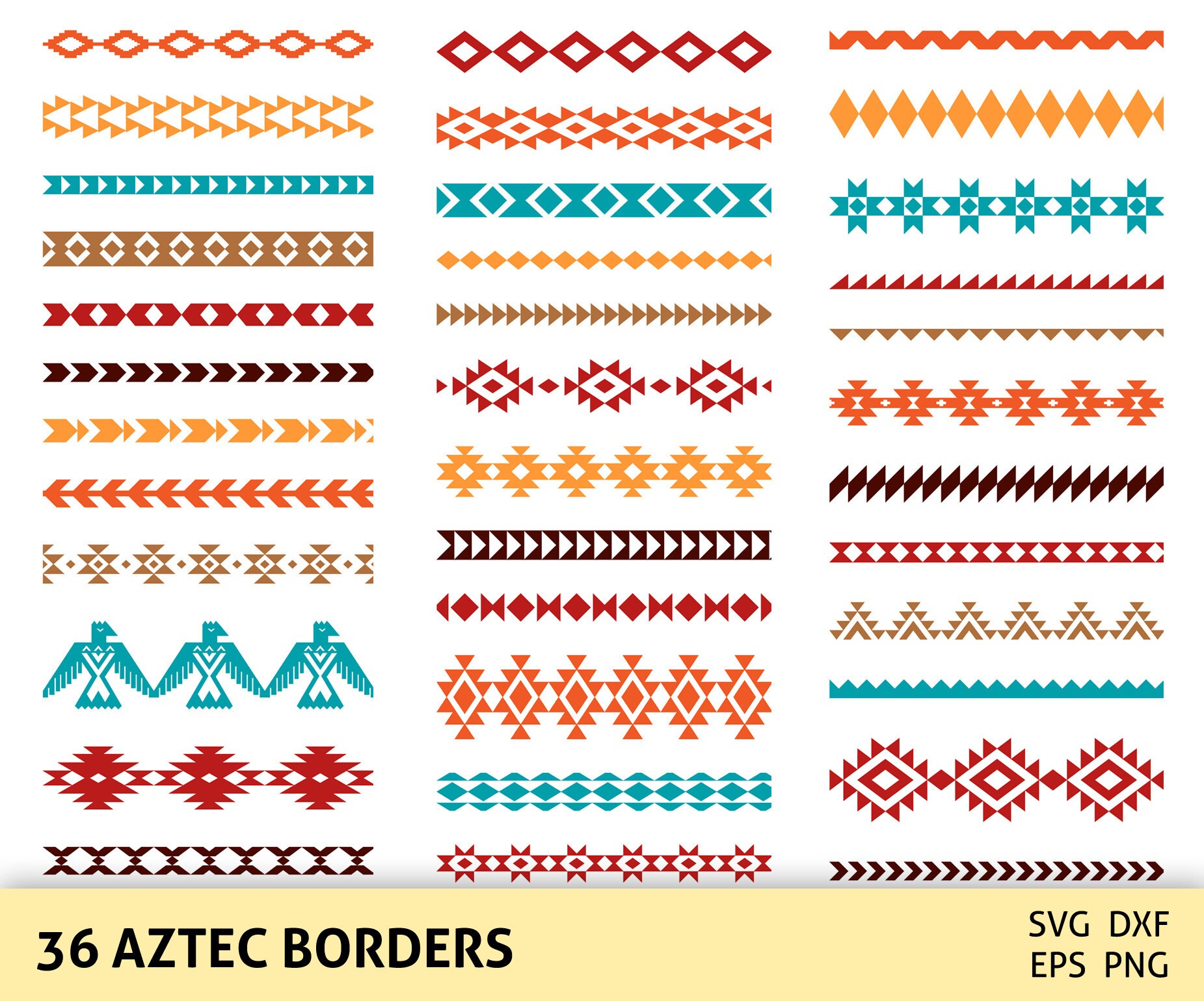 AZTEC BORDERS, svg cut files, digital borders clipart, native america…