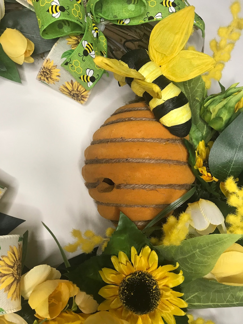 Spring summer bumble bee honey bee hive wreath with sunflowers Etsy