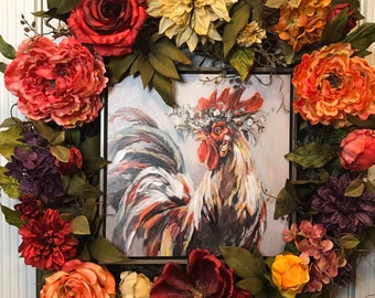 Buntes Huhn Bauernhaus Kranz Frühlingskranz Ostern Türhänger Blumenkranz Malerei Türhänger Frühling Dekorationen