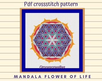 X-stitch pattern mandala Flower of Life - digital crossstitch pattern pdf  - 169 x 170 crossstitches - 31x31 cm - 12.07 x 12.14 inch