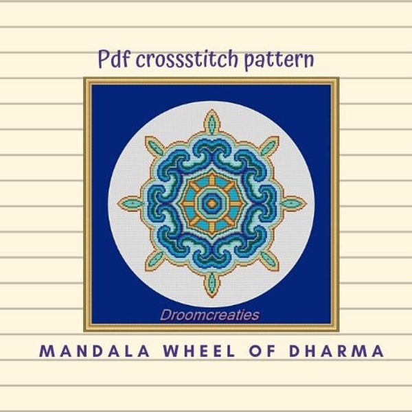 X-stitch pattern mandala Wheel of Dharma - cross stitch pattern pdf  - 156 x 155 cross stitches - 28,5 x 28,5 cm - 11 x 11 inches