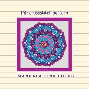 Counted crossstitch pattern mandala Pink Lotus - digital embroidery pattern pdf  - 189 x 183 crossstitches - 34 x 34 cm - 14 x 14 inches