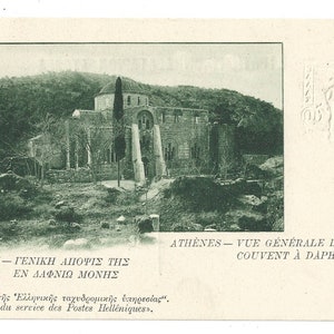 1912-1913 Grecia Post Stationary Athenes Vue Generale du Couvent a Daphni Postcard 10c. Monastero di Daphni