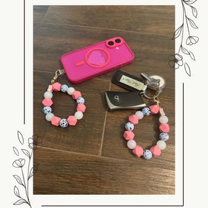 Llavero de pulsera con cuentas de silicona, dije para teléfono, llavero / brazalete para usos múltiples / Se pueden aceptar pedidos personalizados / Sandía / 1 por pedido