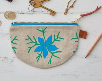 Hand Screen Printed Half Moon Purse - Nigella Flower