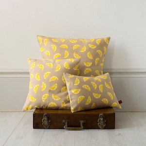 Lemons Fruity Yellow Screen Printed Linen Cushion Pillow