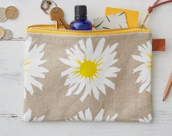 Hand Screen Printed Linen Purse - Daisy Floral