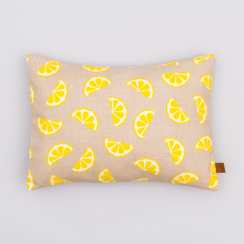 Lemons Fruity Yellow Screen Printed Linen Cushion Pillow - Thumbnail 5