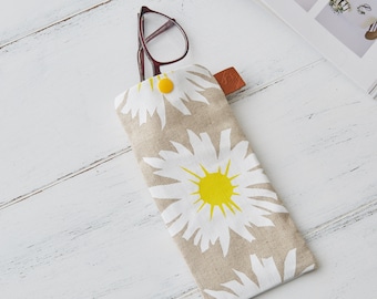 Hand Screen Printed Linen Glasses Case - Daisy Flower