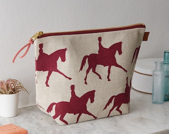 Hand Screen Printed Linen Wash Bag - Dressage Horse