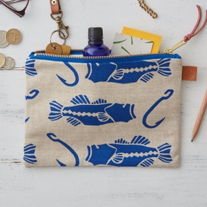 Screen Printed Linen Zipped Bag - Bass & Hook Fish